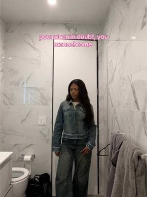 I literally just wanted to show y’all my new bathroom #nycoutfitideas #monochromaticoutfit #jeanonjean 