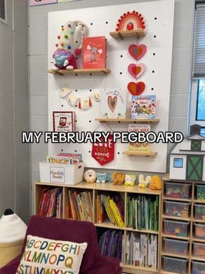 Will always be a favorite part of my classroom #classroomlibrary #classroombooks #childrenbooks #februarybooks #classroomsetup #pegboard #bookshelforganization #bookshelfdecor