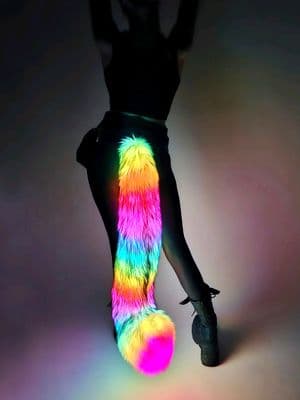 Now offering custom XL LED tails! This one is nearly 40" long with gently curved shape and rounded tip.  Thanks @Holofox  🩷🩷 #fauxfurtail #ledtail #furrytail #ledaccessories #foxtail #customfashion #handmadefashion 