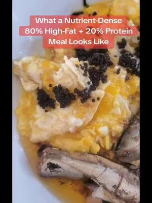 This is what a nutrient-dense quality 80% fat and 20% protein meal looks like . . . 3 pastured double-yolk eggs cooked in lots of butter topped with black lumpfish carviar with Mediterranean style sardines with black olives packed in extra virgin olive oil #highfat #highfatmeals #lchf #moderateprotein #lowcarb #themunfordmethod #DailyCleanseWithCeleste #carnivore 