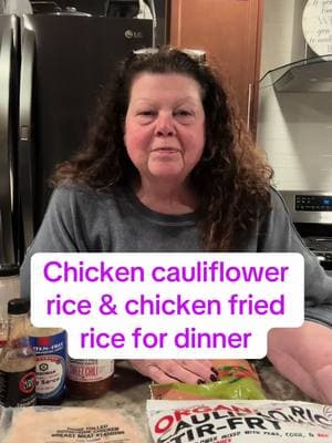 Chicken cauliflower rice & homemade chicken fried rice for dinner!  #cauliflowerrecipes #cauliflowerrice #cauliflowerfriedrice #homemadefriedrice #friedrice #easydinner #easyhealthyrecipes #easydinnerrecipes #lowcaloriemeal  @G Hughes Sugar Free 