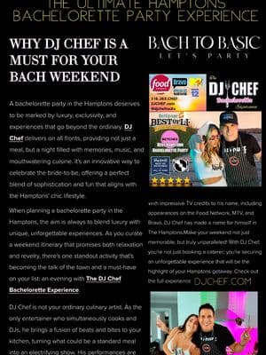 Hey I heard you are a wild one🦁💍 The DJ CHEF Bachelorette Experience✨️ Voted Best Bachelorette Party in the Hamptons 2025 🎖 The Knot 💍🥂 📍Hamptons Montauk Northfork Long Island NY NJ CT Westchester Poconos  📅Booking now @ DJCHEF.com ✅️Follow @djchefrocks on all socials The DJ CHEF Bachelorette Experience: The Ultimate Girls’ Night Out!  Looking for the ultimate way to kick off the bride's last fling before the ring? Look no further. The DJ CHEF Bachelorette Party Experience is the only event that combines delicious food, epic music, nonstop dancing and an interactive cooking show all rolled into one unforgettable night.  Get ready to party with DJ CHEF, a Food Network Champion & iconic party rocker. He’ll bring the heat to your Hamptons home or rental by whipping up tasty dishes while spinning the best bachelorette bangers, keeping the energy high and the vibes even higher. Think of it as a private cooking and dance party, where you and your crew can eat, drink, sing, and dance — all with the bride as the star of the show!  DJ CHEF "The Chef That Rocks!" is the go-to entertainer for bachelorette weekends in the Hamptons, Montauk, and Long Island, and he’s been featured on Food Network, MTV, Bravo, FOX, and more. He’s known for creating the most epic party vibes - From wild dance-offs to epic pool parties with your besties, we’ve got the perfect mix of fun to match your weekend itinerary.  So, if you want to make your bachelorette weekend unforgettable let DJ CHEF take your celebration to the next level. It’s not just a party—it’s an experience. Book now and let’s make it legendary! #servingthehamptons #djchef #bacheloretteparty #hamptons #longisland #Bachlorettepartyideas #Bachelorette #Bacheloretteideas #Bachelorettethemes #bachlorette #Bachloretteparty #thehamptons #hamptonsbachelorette #hamptonsbacheloretteparty #Montauk #montaukbacheloretteparty #montaukbachelorette #champsinthehamps #weddingideas #weddingdress #bacheloretteactivities  #bridalshower #bridalshowerideas #bride More fun and memorable than #hibachi or a simple #privatechef #bridetok #weddingtiktok #weddingday #wedding #weddingdress #weddingcake #privatechefhamptons #montaukbachlorette #nofo #longislandnewyork #Southampton #hamptonbays #sagharbor #Easthampton #bridesoflongisland #bestoflongisland #bestoflongisland2025 #lieats #food #cooking #bridesmaids #moh 