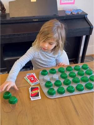 Muffin Math 🧁 Draw a card (we used @uno cards) and cover that amount with liners! Play until you've covered the entire pan! Great for learning to count, number recognition and 1:1 correspondence.  #sprinkleinlearning #muffins #mathgames #mathisfun #counting #numberrecognition #preschoolathome #homeschoolmath #preschoolgames #preschoolactivities #preschoolmath #mathlesson #mathtime #mathforkids #kidsactivities #kidsactivity #kidactivities #simpleactivities #learningthroughplay #learnandplay #playandlearn #uno #unocards #cardgame #mathactivities #activityideas #activitiesforkids #prek #prekactivities #teachermom