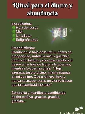 Ritual para el dinero y abundancia…  #herberiabotanicamagica #laherberia #laherberiapuebla #laherbería #ritual #rituales #hechizos #dinero #abundancia #prosperidad #abundanciainfinita #abundanciayprosperidad #fyp #fypageシ #fypage #parati #paratiiiiiiiiiiiiiiiiiiiiiiiiiiiiiii #laurel #billete #miel 