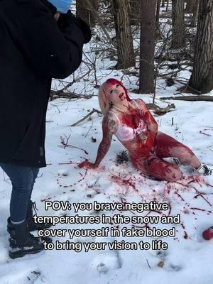 “When you’re gone I’ll still be Bloody Mary.”🩸 FAKE BLOOD BIKINI ON ADULT!!! Bringing this fun idea to life with @Courtney Marie was worth freezing!! These pics turned out so good! #fyp #creativephotoshoot #outdoorboudoir #boudoirphotographer #fakeblood #tattoos #alternative #michiganmodel #foryou #snow #behindthescenes #spooky #creepy #redhair #boudoirphotography 