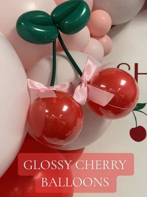 She’s the Cherry on top! 🍒 Mini bobo balloons & bows from Amazon.  #shesthecherryontop #cherryballoons #babyshower #babyshowerideas #babyshowerinspo #cherrytheme #macherie #valentines #valentineballoons #balloondecor #chicagoballoons #balloongarland #diypartydecor #diyparty #tutorial #balloontutorial 