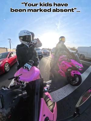 What do you do with your kids when you let them stay home from school? 😆🏍️📚 Bike: 2021 @Kawasaki USA ZX6R Bluetooth: @cardosystems Packtalk Pro Use code RNBarbie for a discount Camera: @insta360_official @insta360motorsports X4 Helmet: @shoeihelmetsusa X15 Helmet ears: @helmetflair  Use code RNBARBIE for a discount  Airbag vest: @alpinestars Tech Air 5  Riding boots: @alpinestars Stella SMX 6 v2 Vented  Crash cage: @Impaktech crash cage + adjustable subframe Use code RNBARBIE for a discount  Wrap: @Tinybot Vinyl  Color: Space Candy Pink Use code RNBARBIE for a discount  #girlswhoride#girlswhoridemotorcycles#cardo#cardosystems#askforcardo#cardofam#shoei#shoeihelmets#xfifteen#rf1400#helmetflair#insta360#insta360X4#X4#ninja#zx6r#636#kawasaki#alpinestars#techair5#impaktech#impaktechcrashcage