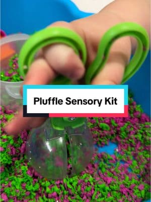 Boost sensory play with this Pluffle sensory kit.  #pluffle #sensorykit #sensorybin #sensoryplay #toddlerplay #preschool #finemotorskills #educationalinsights #playfoam 