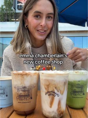 Emma Chamberlain’s NEW coffee shop in Century City! Love their special: PB Mocha ☕️🥜🍫🤎 Also wearing my fave GG blue fuzzy jacket #emmachamberlain #coffee #centurycity #emmachamberlaincoffee 