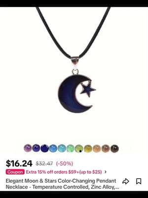 #Elegant Moon & Stars Color-Changing Pendant Necklace - Temperature Controlled, Zinc Alloy,...#changingpadient#moodandstar🌙⭐#jumpstartsalenow#holidaysales#TikTokShop 