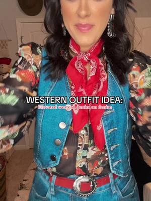 Western outfit idea elevated western denim on denim and how I would style a denim two piece set #western #westernfashion #westernwear #rodeooutfits #pbroutfit #westernstyle #nashville #houstonrodeo #businesscasual #businesscasualoutfits 