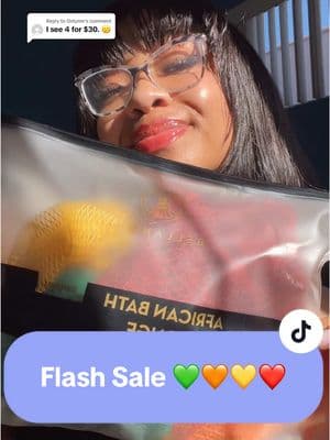 Replying to @Onlyme FLASH SALE African Exfoliating Sponges @Bellanomi 🧡💚❤️💛 #flashsale #sponges #africanexfoliatingsponge #bellanomi #blackownedbusiness #TikTokShop #fypシ 