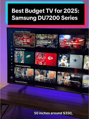 If you’re thinking of upgrading your #TV for the #SuperBowl, or just need a new one, the #Samsung DU7200 is our favorite budget TV of the year. They start at $350 for a 50-inch and $900 for the 85-inch but you could find them for less with Super Bowl sales. 👀📺#samsungdu7200 #tvs #budgettv #television #tvshopping #newtv #budgettech #tech #85inchtv #50inchtv 