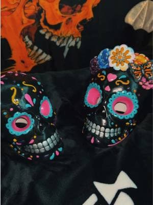 My sugar skulls I painted 🌸☠️ |  I didn’t get to record the whole process like I wanted to but I’m so happy with how they turned out! Getting back into my artistic side🖤. #fypシ #xyzbca #sugarskull #foryoupage #calaveras #art #fypシ 