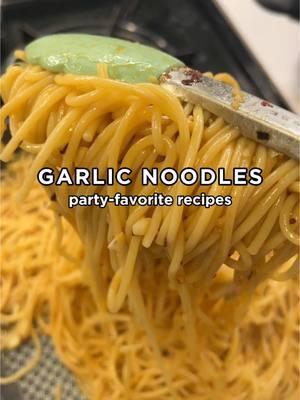 GARLIC NOODLES 🧄 | quick & easy party recipes SAVE THE RECIPE ⬇️ With Valentine's Day around the corner, I'm sharing this quick and easy garlic noodles recipe for you to cook for your family, friends, galentine's, or valentine ❤️ (ɔ◔‿◔)ɔ Ingredients  ♥ 1 lb cooked pasta  ♥ 1 tbs oil  ♥ 1 tbs butter ♥ 1 tablespoon fish sauce  ♥ 2 tbs oyster sauce ♥ 1/4 cup parmesan cheese ♥ 2 tbs chopped garlic ♥ 1/2 - 1 tbs red pepper flakes ♥  1/2 tsp sugar ♥ 1 cup pasta water Instructions ( ˘▽˘)っ♨ 1) Cook your garlic and red pepper flakes in the oil and butter until until you see it slightly start to brown on a low to medium low heat 2) Add in 1/4 of your pasta water and toss in the cooked pasta, oyster sauce, sugar, and fish sauce and combine.  2) Add in the parmesan cheese. If pasta begins to stick, add in some more of the pasta water. 3) Toss the pasta and mix well to let the sauce cook into the pasta.  ENJOY!  #quickandeasyrecipes #garlicnoodles #partyrecipes #partyfood #pasta #noodles #garlic #garlicrecipes #noodlerecipe #pastarecipe