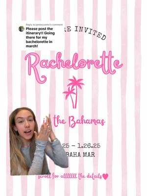 Replying to @jamiecuomo BAHAMAS BACHELORETTE ITINERARY 🦩🌴✨!!! This was for our group of 24… LMK if you have any questions 😘#bahamasbachelorette #bachelorette #bacheloretteparty #bacheloretteweekend  #bahamar 