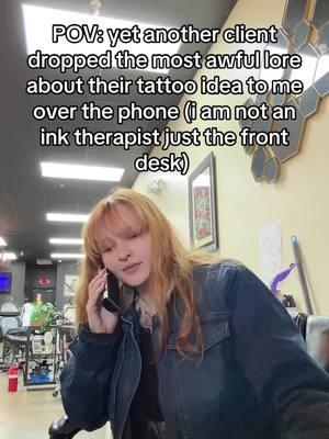 we love to hear the stories behind the tattoos but sometimes … maybe save it for after we have met in person!  #tattootrauma #traumatok #traumadump #clients #fyp #frontdesklife #funnyvideo 