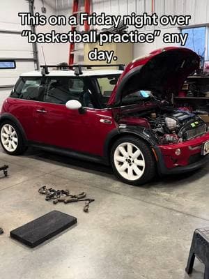 “You don’t play sports 🤓” #cars #mini #cooperS #supercharger #basketball #sports #shop #working #grindtime 