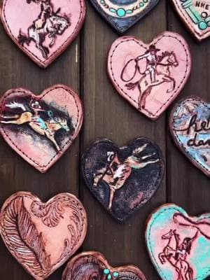 ✨ Cast Your Vote! ✨ I’ve been crafting these handmade cowboy leather hearts, and now I need your help! Should these beauties become hat pins, bolos, purse charms, or scarf slides? Drop your vote in the comments below! ⬇️ Tag a friend who’d love one & help me decide! ❤️🤠 #handcraftedleather #Cowboy #WesternStyle #LeatherAccessories #CowgirlStyle #BoloTie  #HandmadeJewelry #cowboytok 