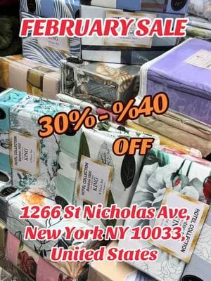 Sale Sale Sale ‼️ February Liquidation Sale ‼️ 30 To 40 % OFF The Entire Outlet  6pc Sheets Promo $7.99 Only All Sizes  6pc Sheets Hotel Glory Any Brand $9.99 Any Size  Towels $3.34 Each  Curtains Starting As Low $4.99 Each  Blackouts All Designs All Models $5.99 Each  2 Pack Blackouts $4.99 Each Any Curtian Rod Any Size $9.99  Blankets King Size $9.99  Quilts $14.99 King Or Queen Cotton  Perfume $3.34 Each Men Or Women  Address 1266 St Nicholas Ave, New York NY 10033, United States  Phone ☎️ 1-201-355-9128  Ask For Omar For The Best Prices #fypシ゚viral #foryorpage #foryoupage❤️❤️ #explorepage #bronx #newjersey #queens #brooklyn #philadelphia #Florida #fyp #clifton #manhattan #homedecor #maryland #