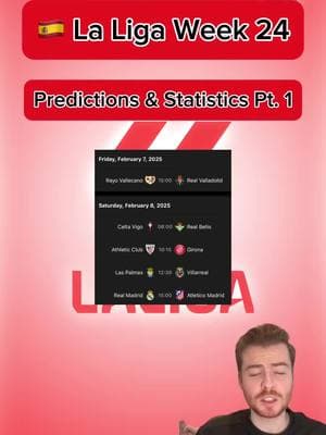 🇪🇸 LA LIGA WEEK 23 PREDICTIONS & STATISTICS PART 1 | More predictions on FanBasis in my bio | Statistics are from thr HOFB app, link in my bio | —————————————#footballpredictions #soccerpredictions #soccerpicks #footballpicks #footballtips #soccertips #socceranalysis #footballanalysis #freefootballpicks #freefootballpredictions #freesoccerpredictions #freesoccertips #laligasantander #laliga #laligatips #laligapredictions #laligapicks #realmadridvsatleticodemadrid #realmadridatleticomadrid #bilbaogirona #celtavigorealbetis #laspalmasvsvillarreal #rayovallecano #realvalladolid 