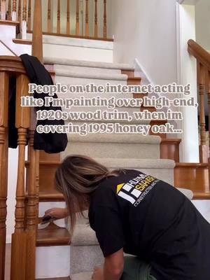 Calm down, Brenda. There’s no shortage of 90s builder grade oak. Your McMansion will still be there when you’re ready… Follow for all the tips on painting 1990s and other easy to follow DIYs that are sure to upset the internet… #diyhumor #redoak #honeyoak #paintedtrim #diyprojects