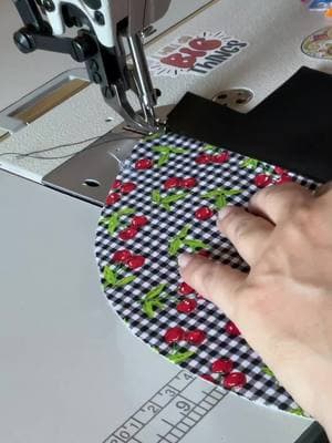 The sounds of sewing are always fun to capture. This is a cherry dumpling pouch. #soundsofsewing #sewingtiktok #sewingasmr #bagmakersoftiktok #cherriespouch 