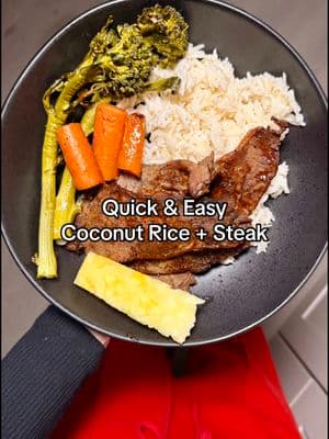 QUICK + EASY Coconut Rice and Beef dinner🥥🍚🥩🥦🧈 Step by step instructions with everything you need are in the video. This was so random but I decided to film our dinner….who wants more of our easy dinner meals filmed? #easydinner #coconut #rice #beef #coconutrice #EasyRecipes #dinneridea #realfoid #eatrealfood #simplemeals #simplemeal #weeknightdinner #mealideas #quickandeasymeals #pineapple #cozymeals #steak 