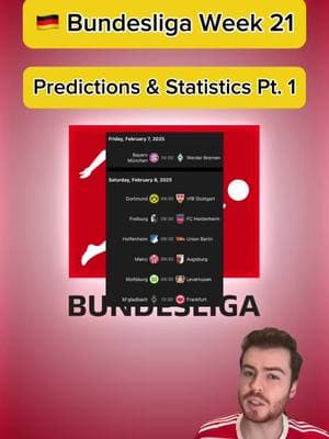 🇩🇪 BUNDESLIGA WEEK 21 PREDICTIONS & STATISTICS PART 1 | More predictions on FanBasis in my bio | Statistics were brought to you by the HOFB app, link in my bio | —————————————#footballpredictions #soccerpredictions #soccerpicks #footballpicks #footballtips #soccertips #socceranalysis #footballanalysis #bundesliga #bundesligapredictions #bundesligatips #bundesligapicks #freefootballpicks #freefootballpredictions #freesoccerpredictions #freesoccertips #bayernmunichvswenderbremen #dortmundvsstuttgart #wolfsburgvsleverkusen #mainzaugsburg #borussiamönchengladbach #eintrachtfrankfurt #scfreiburg #fcheidenheim 