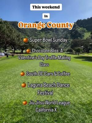 🍊This weekend in Orange County!  🍊 Super Bowl Sunday! Chiefs VS Eagles! Who are you rooting for?  Halftime show by @kendricklamar  🍊Chocolate Bliss Truffle Class 🍫Saturday, February 8th 🗣️Calling all chocolate lovers! Join chef Vina at Centennial Farm at the OC Fair and Events Center from 10am-12pm for a delightful two-hour journey into chocolate making. Perfect for Valentine’s Day, you’ll learn to craft exquisite ganache, decorate with gourmet toppings and roll your own truffles with fair-trade cacao chocolate. 🍊South OC Cars & Coffee @southoccarsandcoffee  Saturday, February 8th South OC Cars & Coffee is at the San Clemente Outlets from 8:30am -11am. 🍊Laguna Beach Dance Festival Through Sunday, February 9th Join the Laguna Beach Playhouse @lagunaplayhouse in honoring the incredible Ballet X from Philadelphia, along with principal guest artists from Houston Ballet, Boston Ballet, Joffrey Ballet, and JA Collective. Experience stunning choreography from renowned artists at the playhouse all weekend long.  🍊Jiu Jitsu World League California X @jjworldleague  This Saturday & Sunday  The Jiu Jitsu world league California X is at the Anaheim Convention Center for 2 days only!  #fyp #fypシ #ocevents #allthingsorangecounty #orangecounty #orangecountyca #thingstodooc #socalevents #weekendevents 