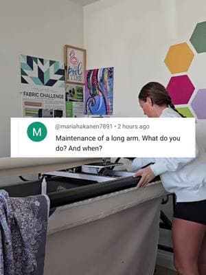 How do you maintain a longarm machine? 🤔✨ Great question! Longarm maintenance is definitely something to think about when you get into machine quilting, but honestly, it’s not as overwhelming as it sounds. With every single quilt, I clean my machine, wipe down the tracks, dust off my table, and—let’s be real—I usually end up cleaning my whole quilting room too. 😂 I always oil my machine and change my needle before starting a new quilt, and sometimes I’ll oil my bobbin during quilting, usually every other bobbin change. The best advice I can give? Take a machine maintenance class from your dealer or manufacturer! I took one when I got my first machine, and I also invested in an online course that I still refer back to whenever I need a refresher. Have another machine quilting question? Drop it below, and I’ll create another video! ⬇️🎥 #LongarmQuilting #QuiltingTips #QuiltCare #QuiltingCommunity #QuilterLife #MachineQuilting #QuiltingStudio #QuiltStitching #FreemotionQuilting #QuiltingEducation #QuiltingEssentials