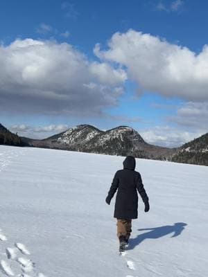 #JordanPond #arcadia #Maine #MountDesertIsland #picturesque #BubbleMountains #bestview #187acres #snow #mountains #forest #nationalpark #beautifullandscapes #naturalbeauty #clouds #sky #winterinmaine #fyp #foryoupage 