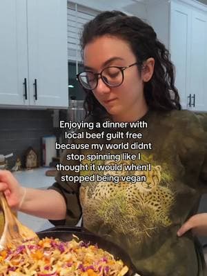 Emphasis on the without guilt because I simply accepted that I had to put myself and my family first. I was recently asked how I got over the mental aspect of the transition and my honest answer is reframing my mindset. Instead of contributing to factory farming I sourced as locally as possible for everything I could and providing the animals in my care with the best life I can give them and thanking them for the nutrition and happiness they provide me. Those are the things I could control without the detriment to my health that I experienced🫶  #homesteadmama #homemaker #homecook #foodfromscratch #realfood #exvegan #eatlocal