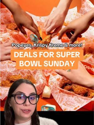 🏈 PART 1 of Super Bowl Sunday food and restaurant deals! Enjoy freebies and discounts at chains like Popeyes, Krispy Kreme, Applebee’s, Del Taco & more #greenscreen #fooddeals #SuperBowl #fastfood #freebies #superbowlsunday #FoodTok #popeyes #applebees #krispykreme #unopizzeriaandgrill #zaxbys #caseyspizza #deltaco #whitecastle #wienerschnitzel #outbacksteakhouse #beefobradys #coffeebeanandtealeaf 