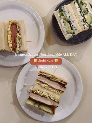 Good news Denver! 📣 Sushi Kuro • located within the Zeppelin Station • now has their Japanese Sandos available ALL DAY Thursday - Sunday! 🤩  Bummed we couldn’t get our hands on the limited time Pork Sando (they sold out quick) but definitely in love with what we tried. 🤤  Sandos We Tried • Kuro Classic Chicken  • Cucumber, Avocado & Cream Cheese • Spam & Eggs 🏆- my personal fav! #denvercolorado #visitdenver #denverco #denverdatenight #denver #denverfoodscene #denverfood #denverfoodie #japanesesando #zeppelinstation #rinodenver #denversushi 