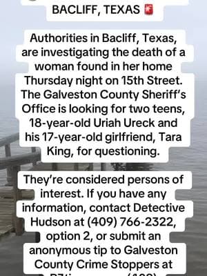 #BreakingNews #BacliffTexas #GalvestonCounty #CrimeUpdate #TexasNews #MissingTeens #PersonsOfInterest #StayInformed #NewsAlert #TrueCrime #PublicSafety #CrimeStoppers #TikTokNews #Update