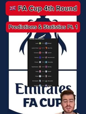 🇬🇧 FA CUP ROUND 4 PREDICTIONS & STATISTICS PART 2 | More predictions on FanBasis in my bio | Statistics are from the HOFB app, link in my bio | ——————————#footballpredictions #soccerpredictions #facup #facupsemifinal #facuppredictions #facuptips #facuppicks #footballpicks #soccerpicks #soccertips #socceranalysis #footballanalysis #footballtips #footballpicks #freefootballpicks #freefootballpredictions #freesoccerpredictions #freesoccertips #brightonvschelsea #birminghamnewcastle #wiganathletic #fulhamfc #evertonvsbournemouth #coventryvsipswich #leytonorient #mancityfc 