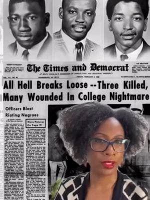 February 8, 1968, a date we'll never forget. Listen to @ashlei_stevens discuss the #OrangeburgMassacre, which occurred when a Civil Rights protest at South Carolina State turned deadly.  The incident began when local students from SC State & Claflin gathered on February 6, 1968 to protest the segregation of Black patrons at the nearby All Star Bowling Alley. The following night protests resumed, and 15 people were arrested. The third night, February 8th, as students gathered on the SC State campus, all-White SC Highway Patrolmen blatantly opened fire on about 200 unarmed Black student protestors.  Three students were shot and killed by the police: Freshman Sammy Hammond was shot in the back; 17-year-old high school student Delano Middleton, whose mother worked on the campus, was shot seven times; and 18-year-old Henry Smith was shot three times. At least 28 protestors were shot and wounded, mostly in the back or side as they fled the assault.  All nine officers were acquitted, and only one arrest was made as Cleveland Sellers was falsed charged with “inciting a riot”. This event became one of the most violent episodes of the Civil Rights Movement, yet it remains one of the least recognized... #Orangeburg #SCSU #CivilRights 