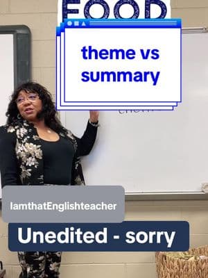 Food for thought—literally! While teaching, I had to pause to remind a couple of students to stop eating. But the real takeaway? A game-changing way to help students remember the difference between theme and summary! I showed them that if you write out theme (T-H-E-M-E), you can break it down into T-H-E + M-E and then add S-S-A-G-E, forming THE MESSAGE! This simple trick made it so much easier for my students to grasp that theme is the message of the story. We applied this to Mulan, discussing both its theme and summary. And just when I thought class was back on track… I realized more than one student had been sneaking snacks. A true food for thought lesson in more ways than one! #Theme #Summary #ThemeVsSummary #ELA #MiddleSchoolELA #LiteratureLesson #ReadingComprehension #EnglishLesson #WritingSkills #TeachingTips #TeachingLiterature #GrammarLesson #LanguageArts #LearnEnglish #ESLLesson #EnglishVocabulary #ClassroomFun #EducationMatters #TeacherLife #MiddleSchoolTeacher #ELAInstruction #ReadingSkills #StoryAnalysis #ThemeInLiterature #Summarizing #TeachingStrategies #StudentEngagement #FoodForThought #TeachersOfTikTok