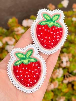 Custom Ordered Strawberries! love how these came out! DM on IG for custom orders!! #beadwork #beadworktiktok #beadedstrawberries #nativeart #beadersoftiktok