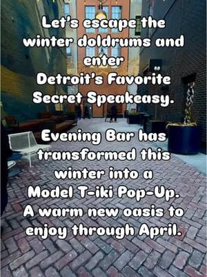 Let’s escape the winter doldrums and slip into Detroit’s favorite secret speakeasy. Tucked inside @shinolahotel, Evening Bar is transforming into the Model T-iki winter pop-up through April. Enjoy warm and cozy island oasis vibes, with tiki classic cocktails and delicious small bites. It’s the perfect spot to end or begin any date night downtown this winter!  We sipped on the Half Ton Effie and Haze the Hide for our cocktails and then enjoyed some fun small plates off their bites menu! Make sure to order the Coconut shrimp, corn pups trio, and of course the classic fave herb fries. #tiki #detroit #detroitbars #Foodie #eveningbar #hiddengems #valentines 