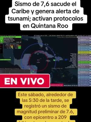 Sismo de 7.6 registrado en Islas Caimán activa alerta de tsunami para la Riviera Maya Este sábado, alrededor de las 5:30 de la tarde, se registró un sismo de magnitud preliminar de 7.6, con epicentro a 209 kilómetros al suroeste de George Town, en las Islas Caimán.   #sismo #terremoto #news #noticiaendesarrollo #tendencia #trending #ultimahora 