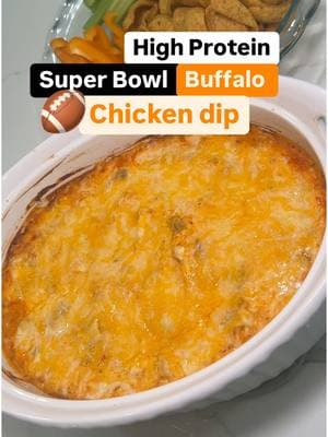 HIGH PROTEIN BUFFALO CHICKEN DIP🐓 CALORIES AND MACROS 12 servings (about 1/2 cup per serving) 171 calories 6g fat 5g carb 24g protein INGREDIENTS: - 4 cups Shredded chicken - 2 cup low fat Cottage cheese blended - 1 cup low fat greek yogurt - 1 cup Buffalo sauce - 1 cup Shredded cheese - 1/2 packet of ranch seasoning DIRECTIONS: 1. Pre heat oven to 375 2. mix all ingredients together in a oven safe dish 3. top with shredded cheese 4. bake on 375 degrees for 30 mins 5. Serve with chips or veggie sticks and enjoy! P.S. WE JUST launched our NEW and revamped, “Weight Loss Accelerator” Recipe guide! comment below “recipes” if you want a FREE copy! #weightloss #weightlosstransformation #highprotein #buffalochickendip #mealprep #healthysnacks #highproteinsnack #superbowlfoodideas