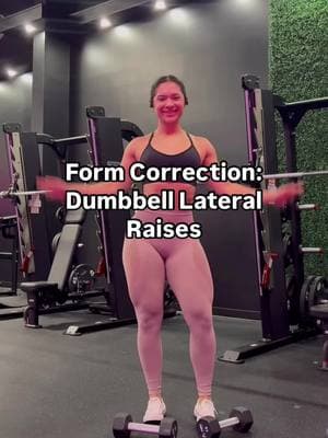 FORM CORRECTION: DUMBBELL LATERAL RAISES  Correct cues:  ✅Keep a slight bend in your elbow throughout the entire movement this helps to engage the lateral deltoids more effectively  ✅Control the movement. Avoid swinging and using too much momentum  ✅Make sure your arms are parallel to the floor, and not higher than shoulder level  ✅Avoid leaning to avoid straining your back  Hope this helps!! 💜💪🏼 #creatorsearchinsights #fy #nursesoftiktok #consistency #form #formcorrection 