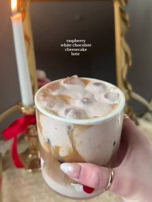 my current coffee faveee recipe below! ☕️🍰♥️#coffeetiktok #latte #coffeequeen #coffeevlog  Double shot espresso  @Chobani white chocolate creamer  raspberry cheesecake cold foam — 1 tbsp raspberry preserves  1 tbsp marscarpone  honey drizzle  Heavy whipping cream 