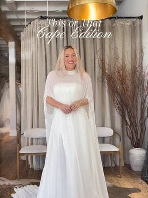 Would you wear this simple A-line gown with or without the cape? #weddingcape #weddingdress #simplewedding #straplessweddingdress #cape #weddingday 