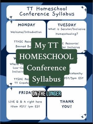 My #tiktokhomeschoolconference syllabus!  See you Monday! #secularhomeschool #inclusivehomeschooling #homeschoolfreebie #homeschoolforfree #accessiblehomeschool 