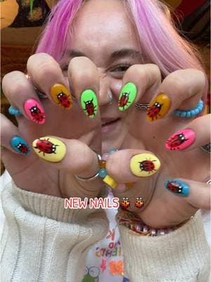 Stop I love them way too much  My fav is the yellow one hehe🐞🐞😋😋 . . . . #nails #nailart #ladybug #newnails #nailinspo #colorful #outfitinspiration #fashiontok #fitspo #outfitideas #sunshine #maketodaycount #pinkhair #converse #beachvibes #beachaesthetic #fitcheck #colorfulfits #hippiestyle 