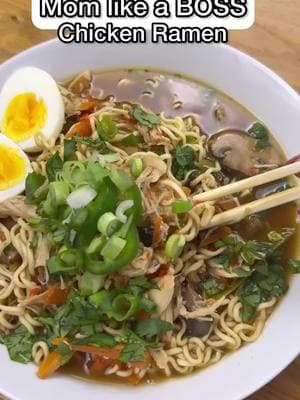 This Crockpot Chicken Ramen is the ultimate veggie-packed, family-approved meal! 🥦🍜 Let your slow cooker do the work while you enjoy a cozy, dinner everyone will love. Find the recipe on my site too where you can download the pdf.  Crockpot Ramen  2 pounds chicken tenderloins  Salt/pepper  4 cloves garlic minced 1 ½ cups matchstick carrots 1 large red bell pepper diced  8 ounces sugar snap peas 5 medium scallions chopped (save one for serving)  8 cups chicken stock 3/4 cup low sodium soy sauce  2 tablespoons brown sugar 2 chicken flavored ramen noodles w/seasoning packets  8oz of baby Bella mushrooms  1 TBS Sesame seed oil  Cilantro (just a few stems for plating)  2 eggs (optional serving suggestion) hard boiled for plating  Jalapeños (optional)  Put the chicken in the crockpot along with the chicken stock (you can use chicken bone broth for added protein). Season generously with salt and pepper. Add all of your veggies inside the crock pot along with the seasoning packets from the ramen and cook on high for 4 hours. After 4 hours shred your chicken or remove and cut into bite size pieces. Then add your ramen noodles and place inside the crockpot for 10 min until they are cooked. Serve with cilantro, scallions and hard boiled eggs on the side for a fresh taste! You can also add some Sriracha, ginger, jalapeños, and crushed pepper for more spice! Don’t forget to hard boil some eggs for added protein and more flavor but it’s totally optional. This recipe is super customizable and you can add as many veggies as you like! I hope you love this one! Let me know if you try it! #EasyDinners #CrockpotMeals #SlowCookerRecipes #WeeknightDinner #MomLifeMadeEasy #FamilyFriendlyMeals #HealthyComfortFood #OnePotMeals #QuickAndEasy #RamenLovers”