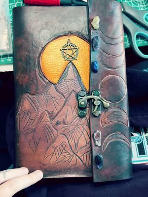 Hand made leather journal by yours truly.  #leathercraft #coloradoartist #leathertok #HealingJourney #crystalhealing 